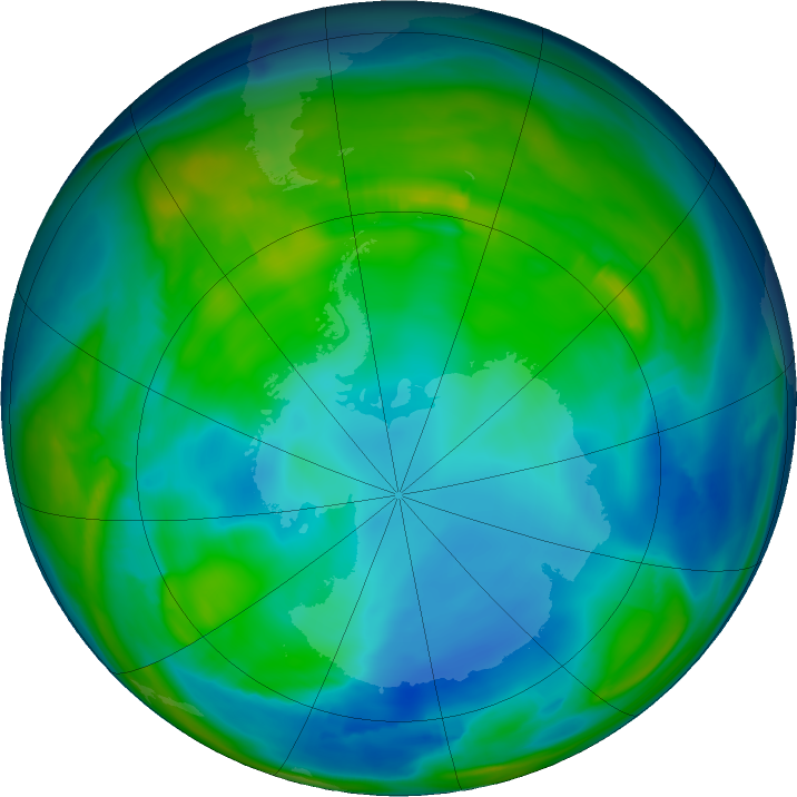 Antarctic ozone map for 23 June 2019